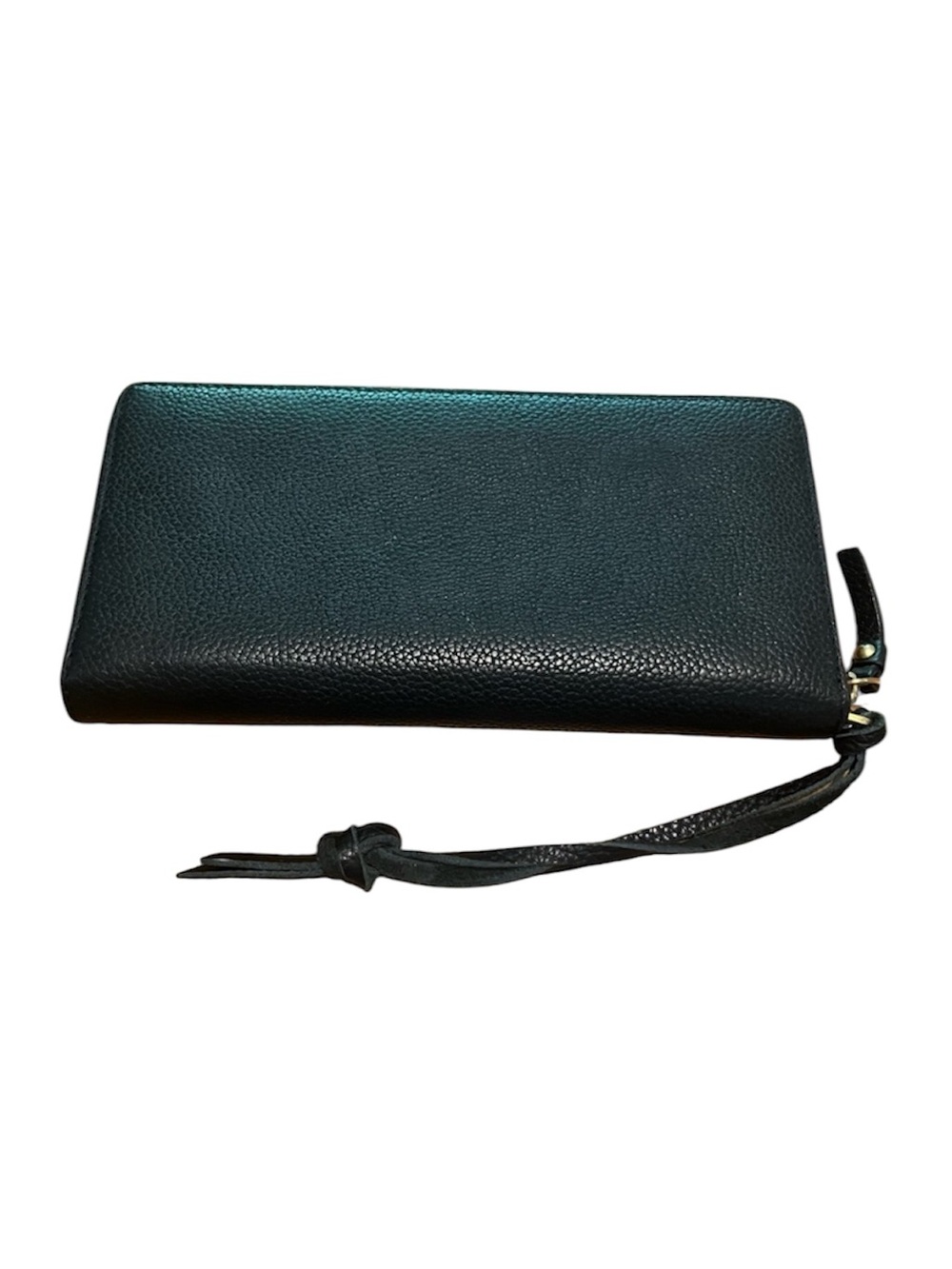 Tory Burch Black Pebbled Leather Zip-Around Wristlet with Gold Logo - Picture 2 of 9
